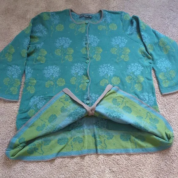 Gudrun Sjoden Marbacka Cardigan Long Sweater Organic Cotton XL Green Blue - Picture 6 of 16